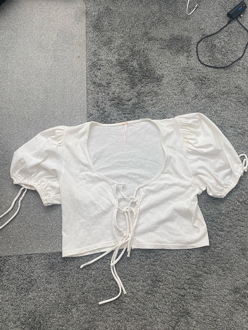 Free People Tie-Front Crop Top with Puff Sleeves
